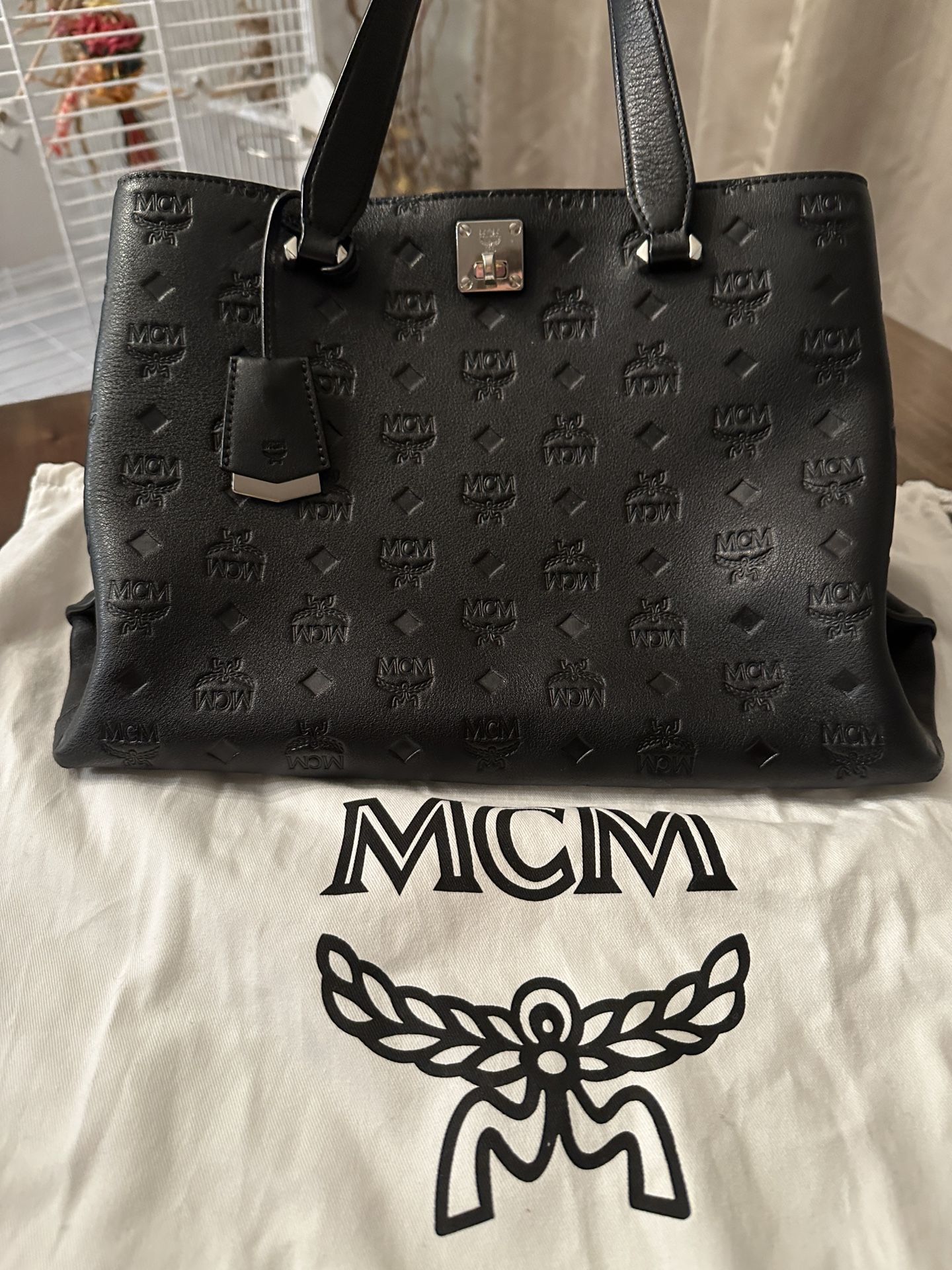 MCM  Handbag Black Calfskin Ottomar Monogram Essential  Handbag