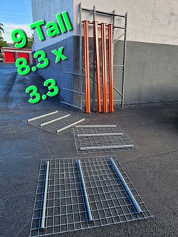 Pallet Rack Shelving Unit 9' x 8.6' x 3.6 Homestead 33033. Delivery fee

Heavy-duty pallet rack with orange steel beams and gray upright frames. Two-t