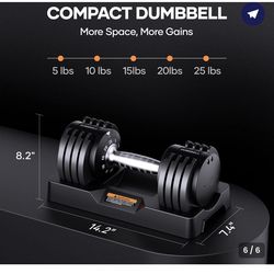 Only 1 Adjustable Dumbbell 25lb  Home Gym at Home Workout W-75