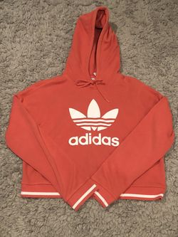 Coral Red Adidas “Cropped” Hoodie Sweatshirt Women