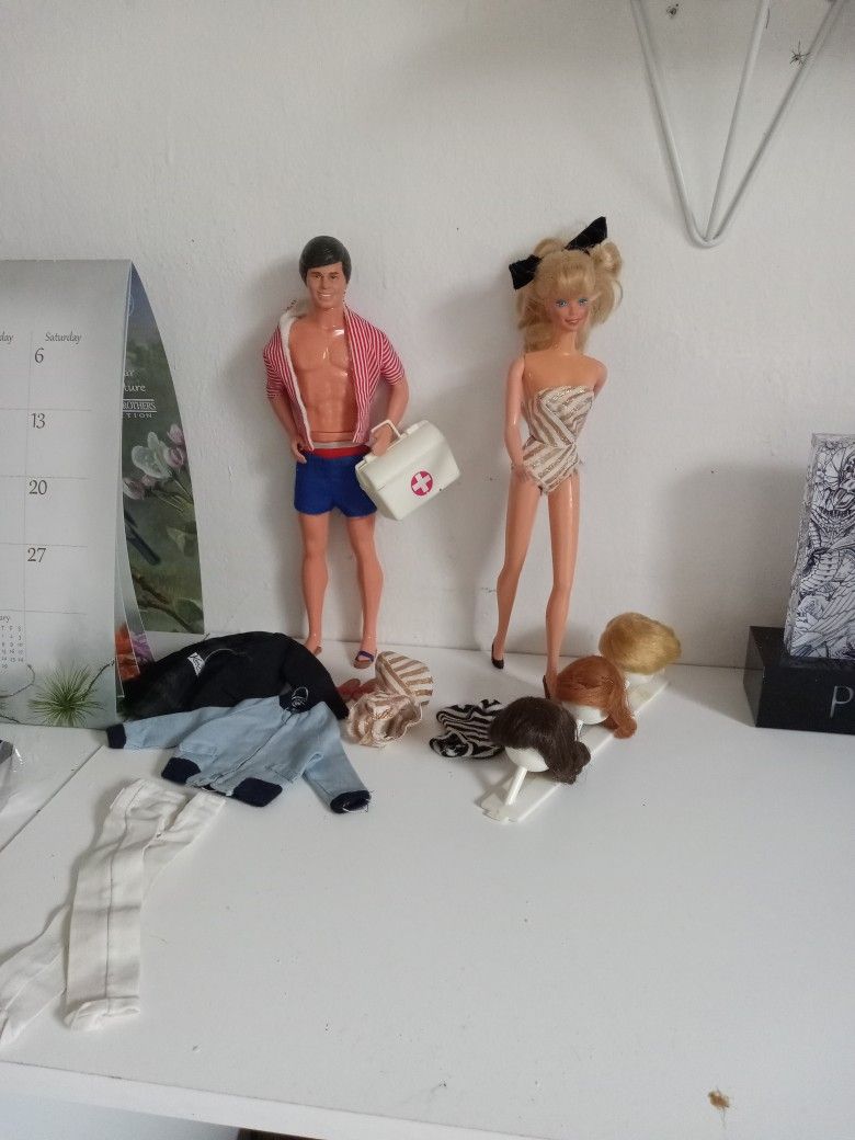 Vintage Barbie And Ken With Wigs