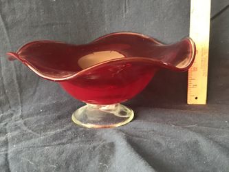 Glassware bowl, scalloped edge, red colored