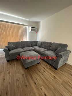 Corduroy sectional sofa with ottoman