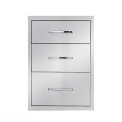 Outdoor Kitchen Drawers Stainless Steel 3-Drawer BBQ Drawer 18" W x 23" H x 21" D Enclosed Built-in Drawer Flush Mount for Outdoor Kitchens & BBQ Isla