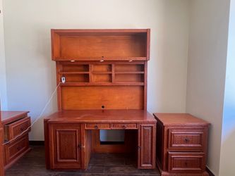 Solid wood office desk, bookshelf and wardrobe