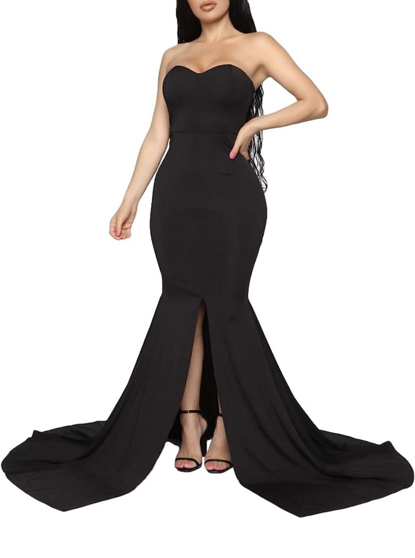 Women's Soild Sweetheart Cut Strapless Slim Cocktail Evening Prom Gown Mermaid Maxi Long Dress Black Medium