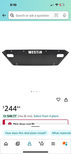 Westin 58-71185 Pro-Mod Front Bumper Skid Plate (fits Westin Pro-Mod bumper only) fits 2019-2023 Ram 1500 (Excl. Rebel)(Excl. 2019-2023 Ram 1500 Class