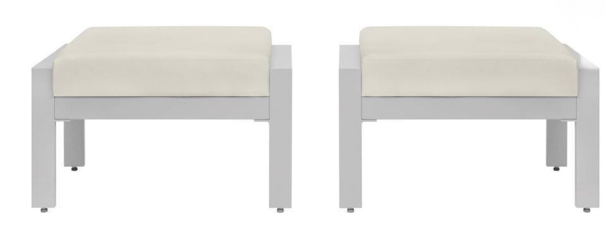 Kentwell Pewter Aluminum Outdoor Patio Ottoman with CushionGuard Plus Driftwood Cushions (2-Pack)