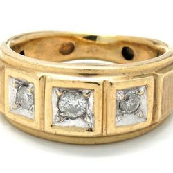 Mens Three-Diamond/10K Gold Fashion Ring