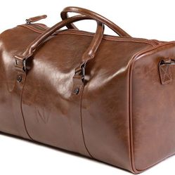Duffle Gym Travel Duffel Leather Sports Overnight Weekender Brown Bag (Brown)