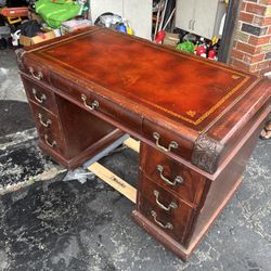 Antique or vintage mahogany pedestal desk, Georgian lll Mahogany With Leather Top And Brass Hardware 