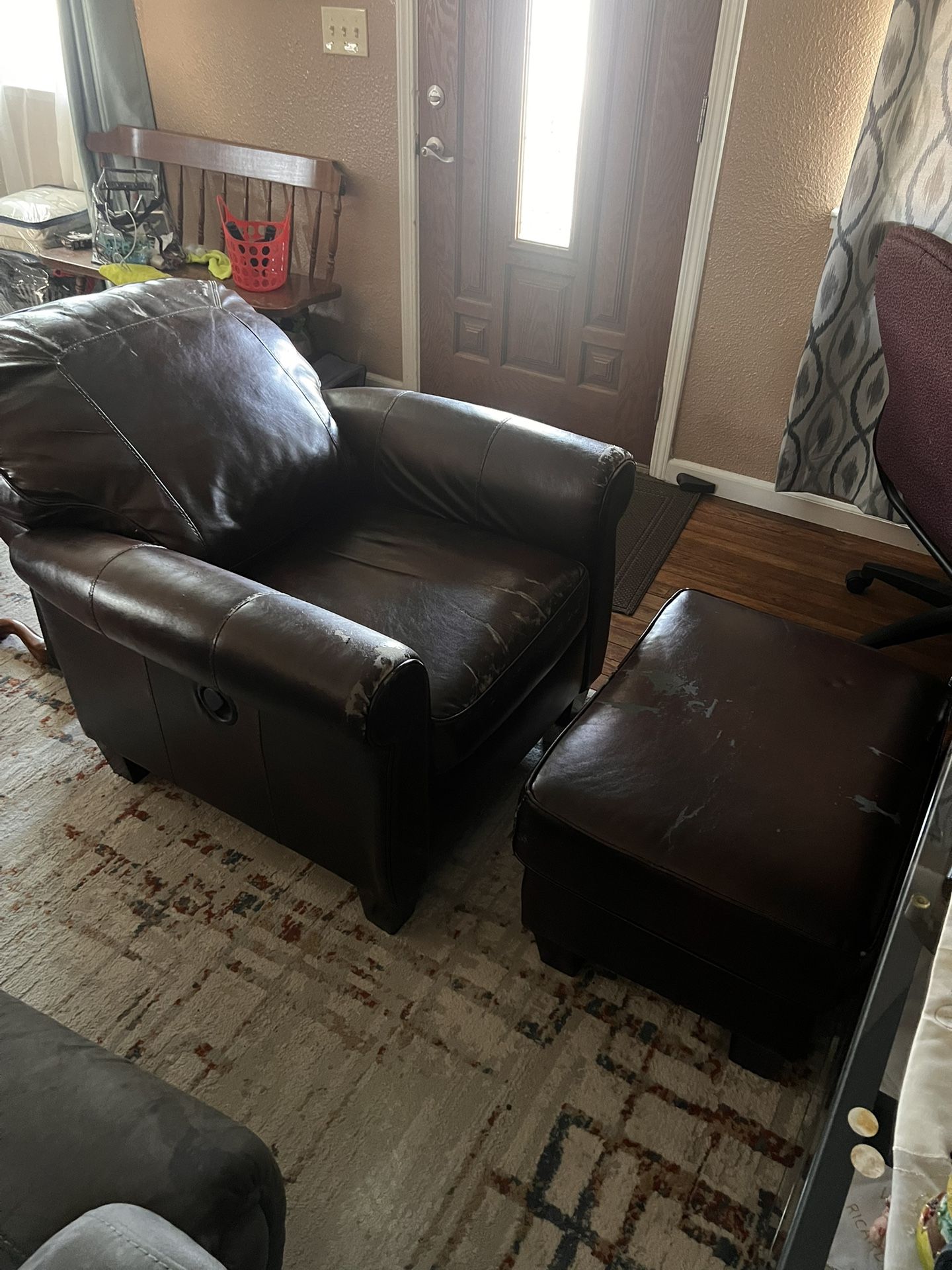 Leather Reclining Sofa w/ Footrest
