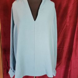 Zenana Outfitters Women's Dusty Teal Long Sleeved V Neck Polyester Sz XL