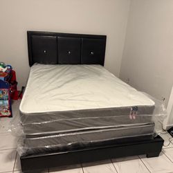 NEW BED FRAME FULL SIZE BLACK WITH MATTRESS AND BOX SPRING