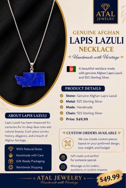 🇦🇫 Genuine Afghan Lapis Lazuli necklace, handmade with 925 Sterling Silver.