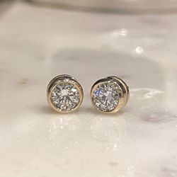 14K Yellow Gold Bezel-Set Lab Grown Diamond Stud Earrings
