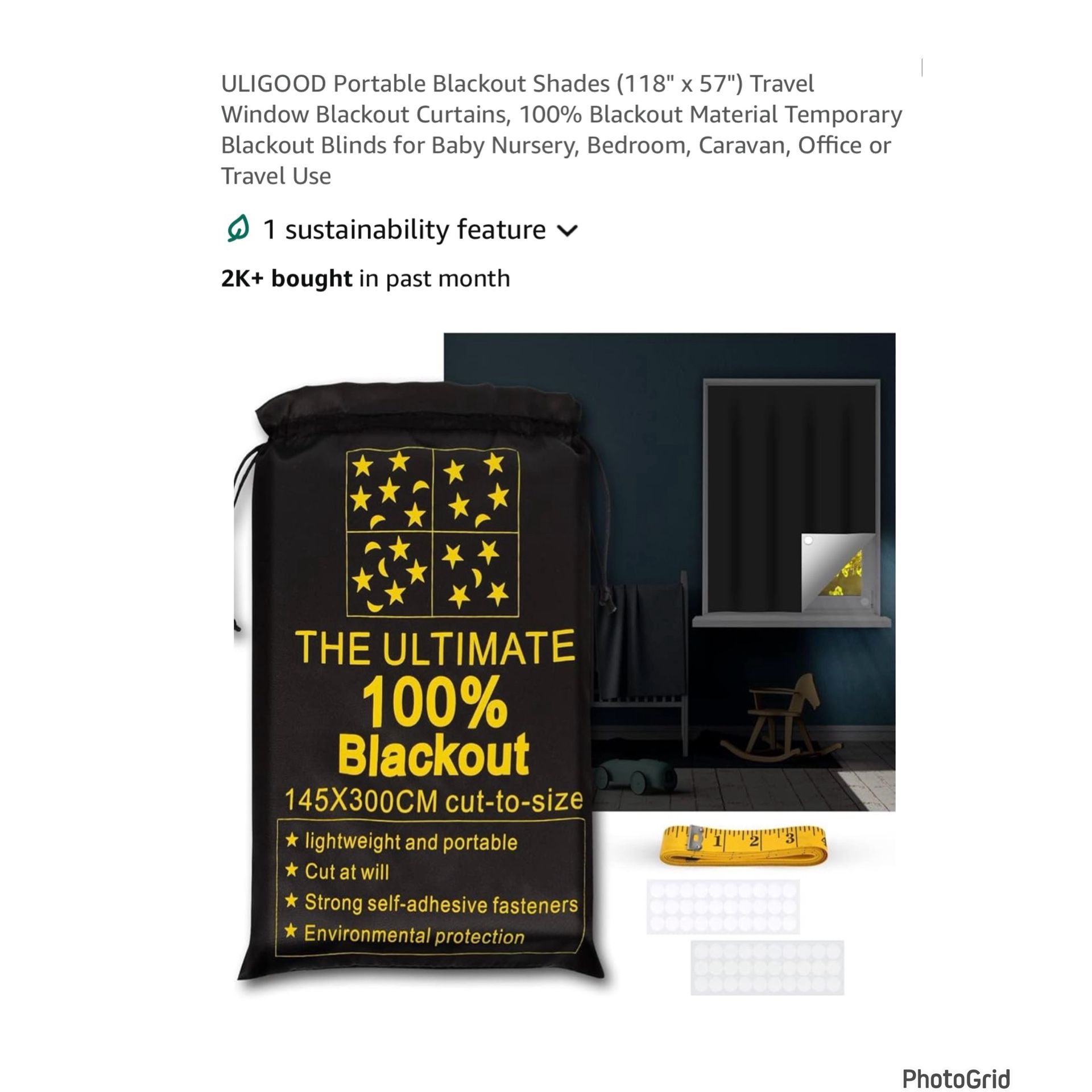 Brand new Portable Blackout Shades (118" x 57") Travel Window Blackout Curtains, 100% Blackout Material Temporary Blackout Blinds for Baby Nursery, Be
