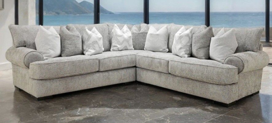 Brand New Grey Super Plush Sectional Sofa (Pillows Included)