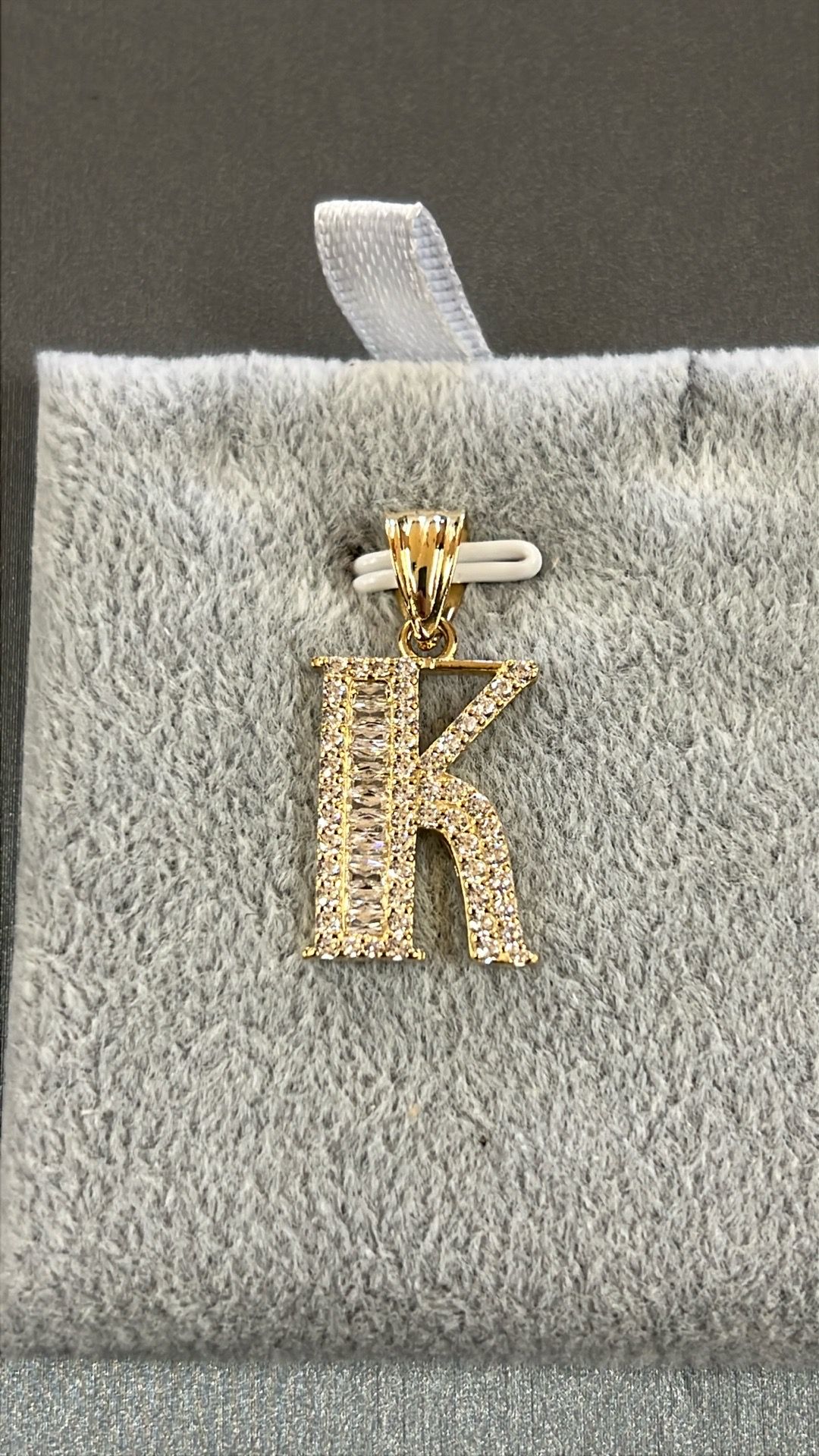“K” Pendant 14K Yellow Gold With Cubic Zirconia Stones 2.3 Grams