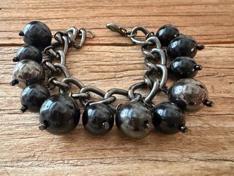 Chunky gunmetal toned  chain bracelet with beads