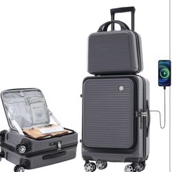 Carry-on Luggage 20 Inch Front Open Luggage Lightweight Suitcase with Front Pocket and USB Port, 1 P
