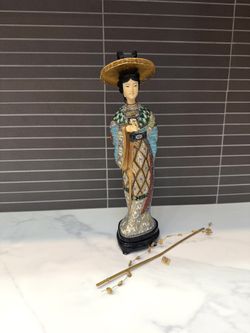Rare Vintage Chinese Porcelain & Cloisonné Woman Figurine 
