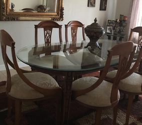 Vintage Real Wood Table 6 Chairs Brown Oval