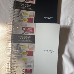 Two 5 Subject Wide Ruled Notebooks 200 Sheets