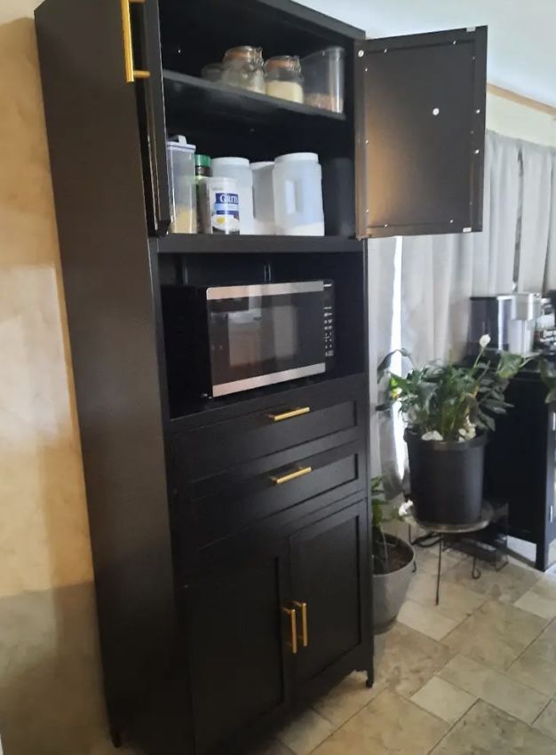 Black metal Shelf/Pantry storage With glass Doors and Drawers