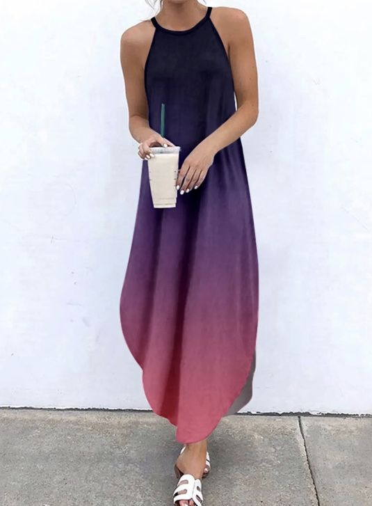 Womens Halter Sleeveless Maxi Dress