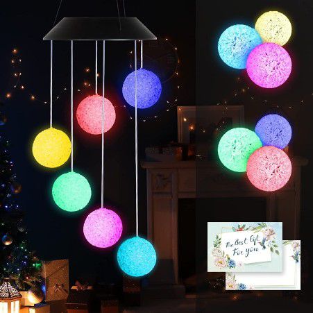 Crystal Ball Solar Wind Chimes Color Changing Lights Christmas Outdoor Decorations Birthday Memorial Gifts for Women Mom, Grandma, Wife, Friend, Home 