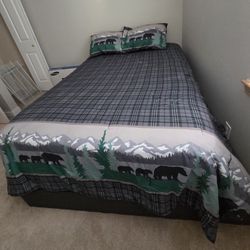 Great Shape Full Size Box Spring And Mattress, And Base, With 31 Inch Tv, DVD Player, And Media Cabinet