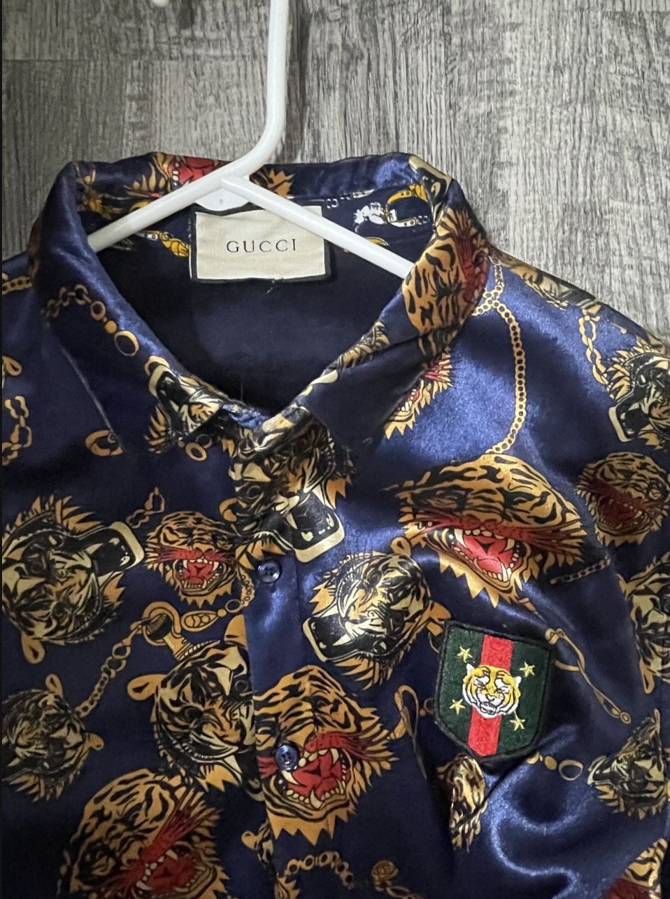 Gucci VELVET Gucci Navy and Gold Pattern Shirt
