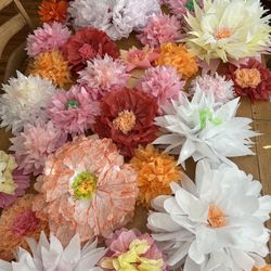 Party Decor LARGE Paper FLOWERS  (used 1x)- White Pink Orange