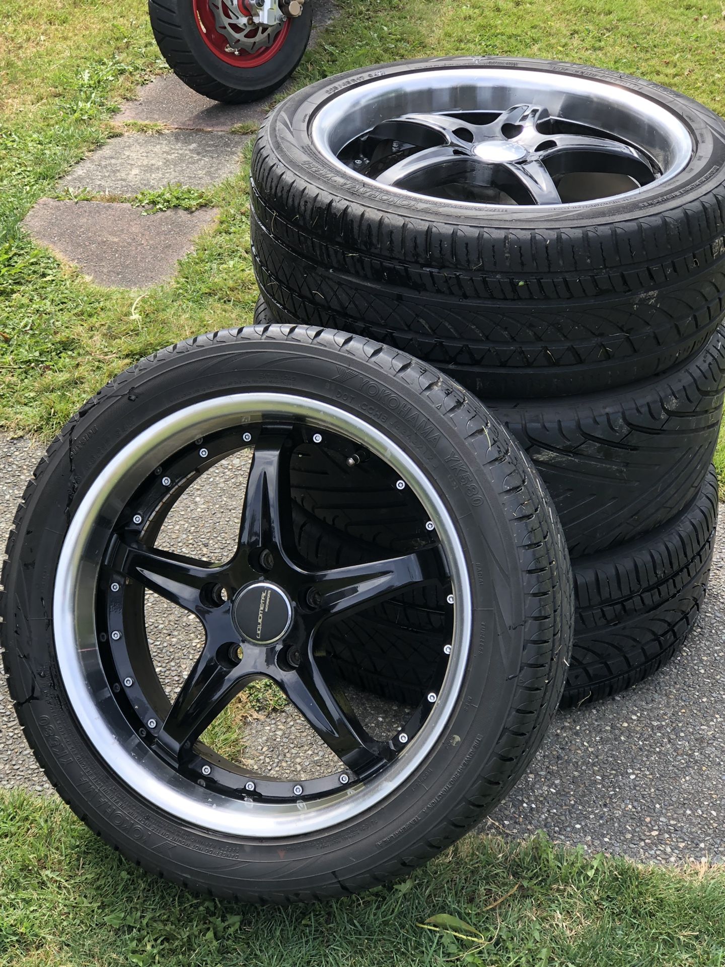 Rims with tires size 235/45/R17 one tire sized 225/45/R17 for Sale in ...