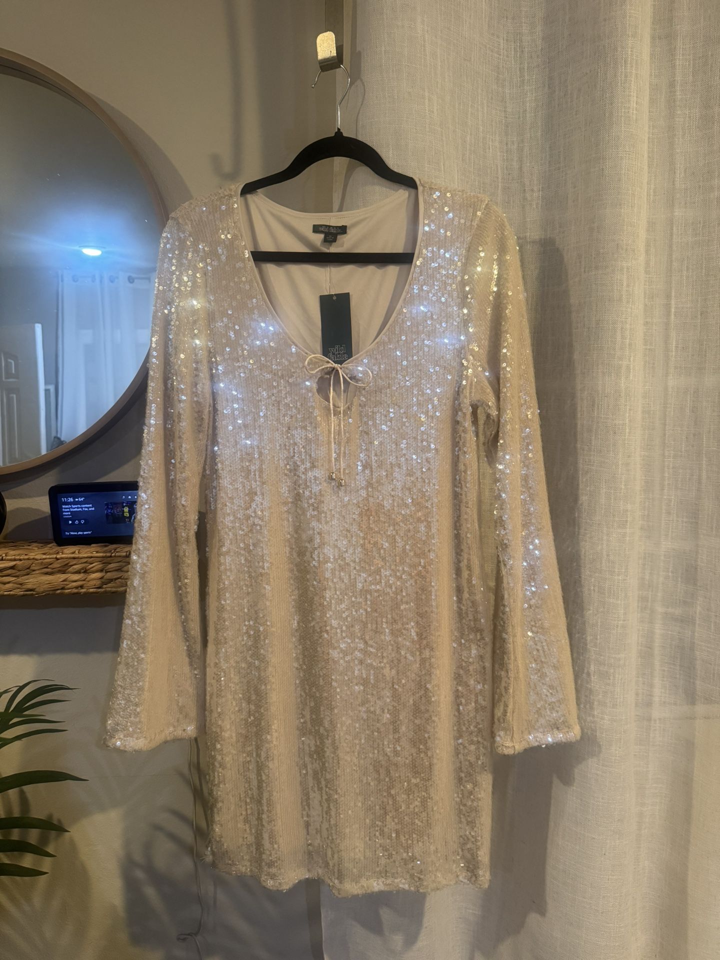 Women's Long Sleeve Sequin Mini Shift Dress - Wild Fable Champagne.