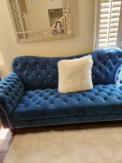 Blue velvet couches