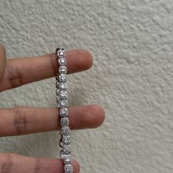 Natural diamond tennis bracelet cluster style silver 
