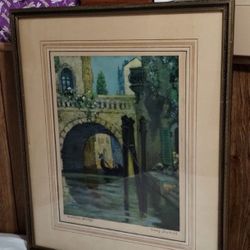 MC LOUIS SET OLD LITHOGRAPH - PRINT WALL ART - VENETIAN BRIDGE 22"×19"