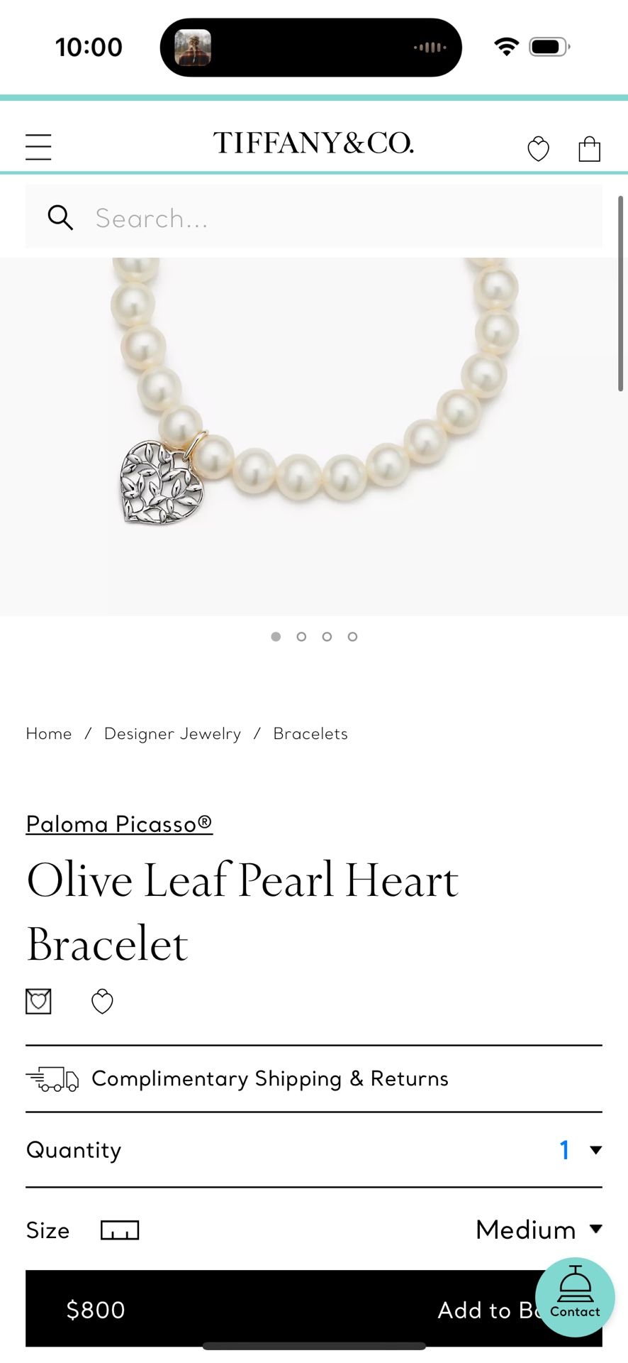 Tiffany & Co. Paloma Picasso Pearl Heart Bracelet – Retails $800