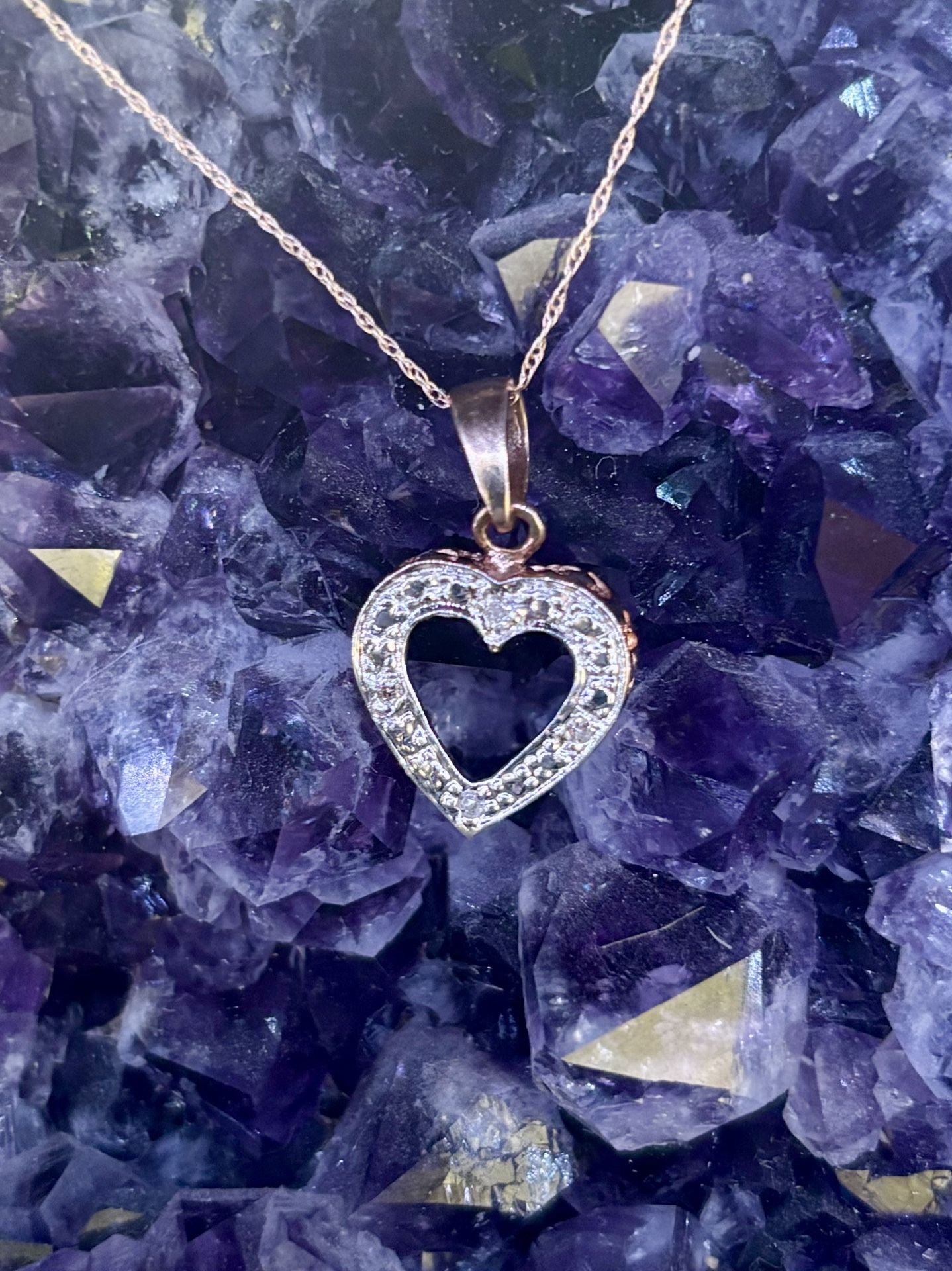 Cute Heart Pendant Necklace For Young Girls On 10K Yellow Gold Lace Chain