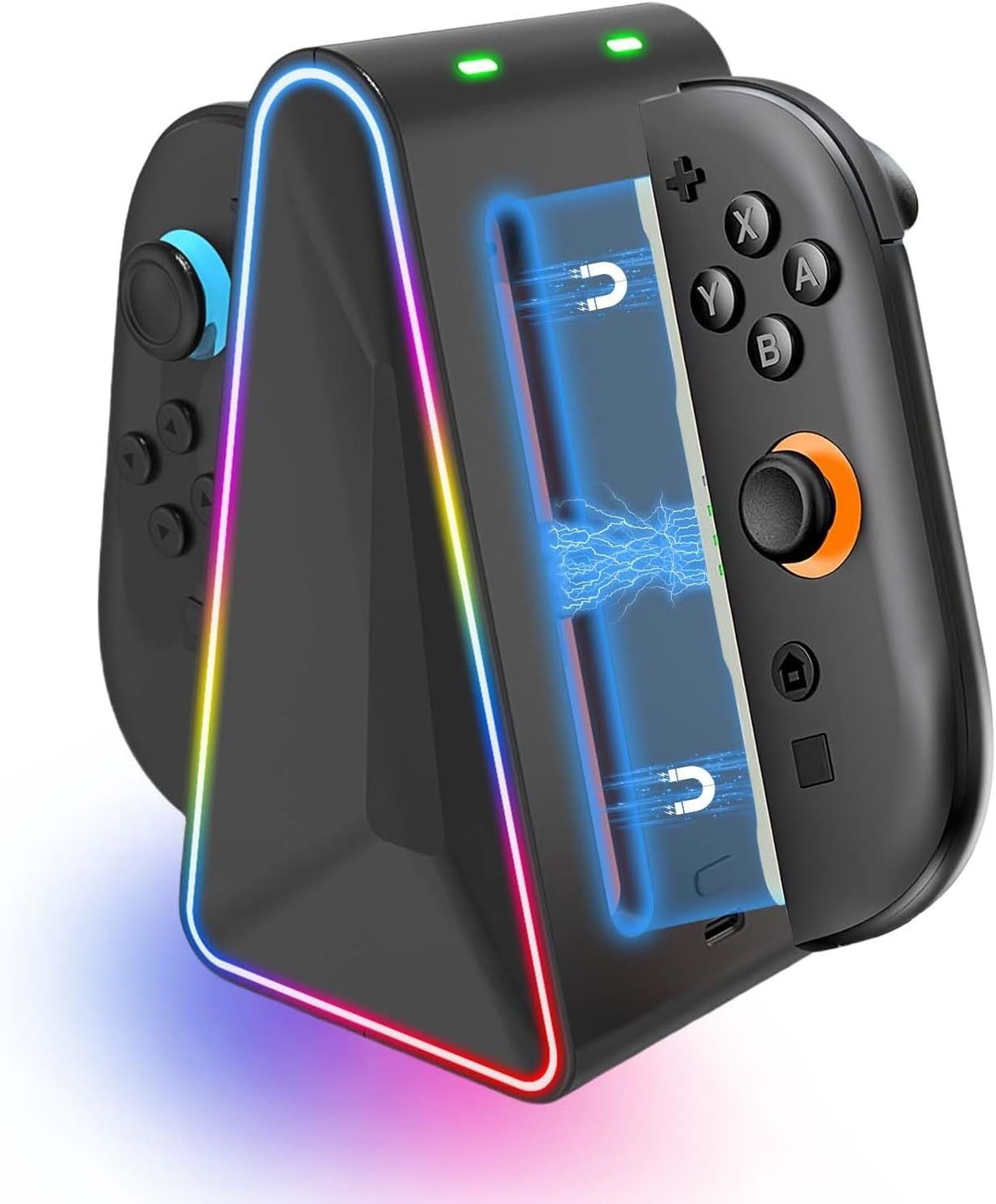 4 in 1 Charging Dock for Nintendo Switch 2, JoyCon Controllers Magnetic Fast Charger Station, with LED Indicator, Dual-Direction and 7 RGB Light, Over