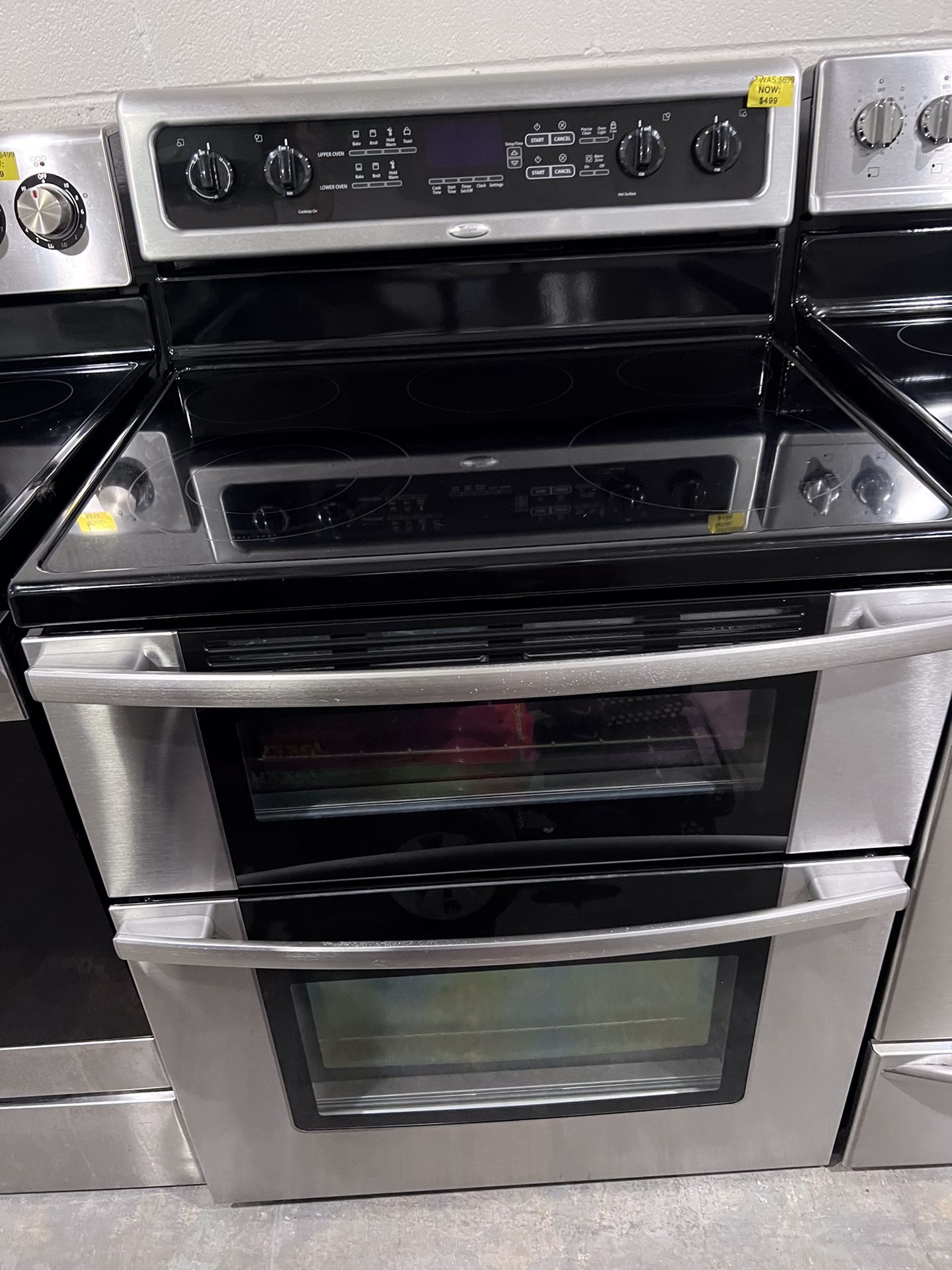 Whirlpool Stainless 30” Wide Double Oven Glass Top Stove