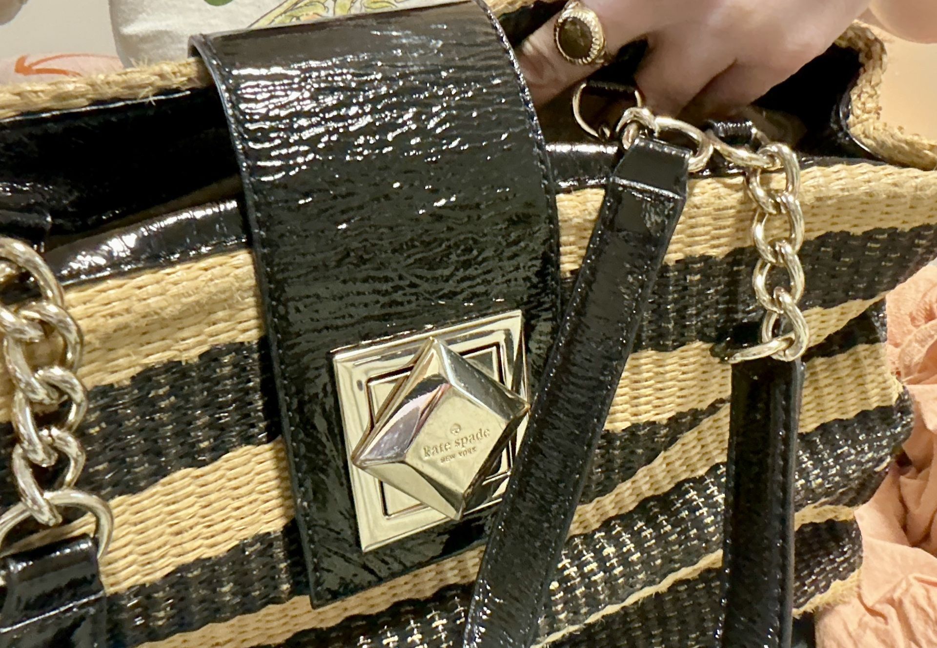 Kate Spade RARE Straw Stripe Staple Handbag OBO