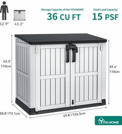 (Crack Corner) 36 cu ft Resin Outdoor Storage Shed, Weather-Resistant Horizontal Tool Shed, Waterproof Outdoor Storage with Lockable Doors & Air Vent 