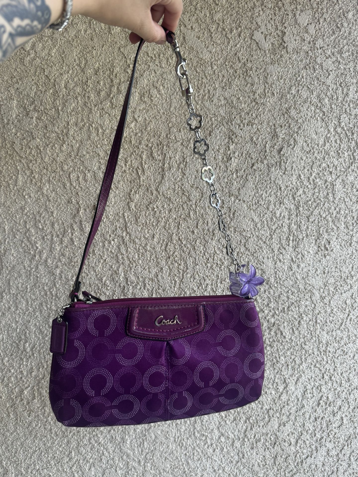 Coach Purple Jacquard Small Shoulder Bag/wristlet