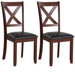Dining Chairs Set of 2, Armless Wooden Dining Room Chair with Rubber Wood Legs, Faux Leather Upholstered Kitchen Chairs with PVC Padded Seat, Ideal fo