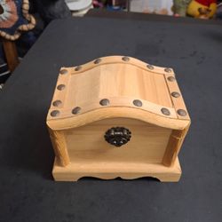 Solid Unfinished Wood Jewelry Trinket Box, Hinged Lid W/Latch - Treasure Chest Look W/Studs 4.75"H X 6.25"W X 4.25"D