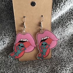 Alien Lounging On Tongue Earrings