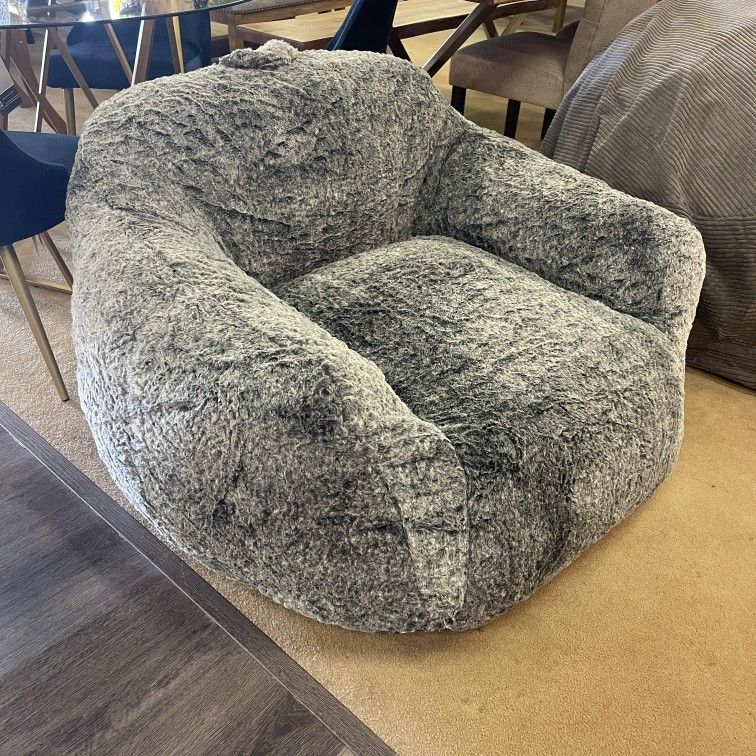 Tore Blue Steel Rabbit Fur Bean Bag Lounger Chair 